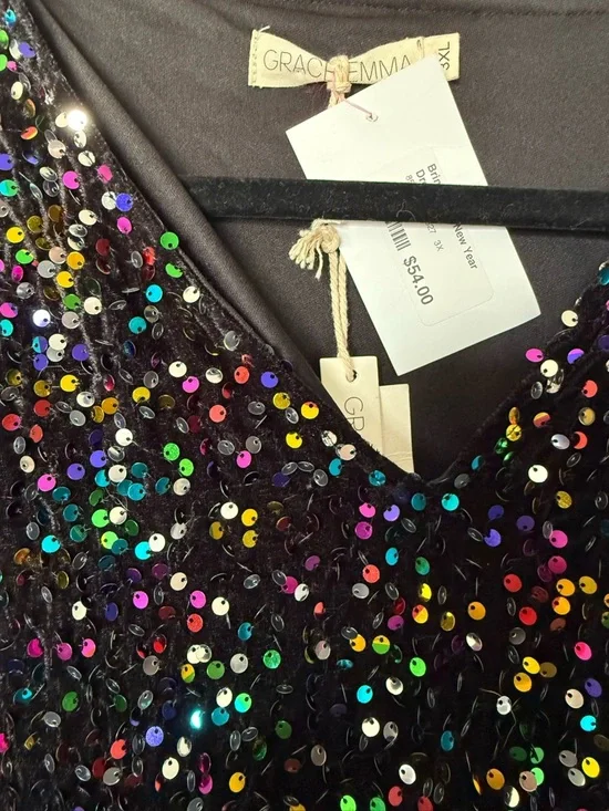 Grace + Emma Multicolor Sequin Party Dress 3XL NWT Long Sleeve Shift - Picture 4 of 5